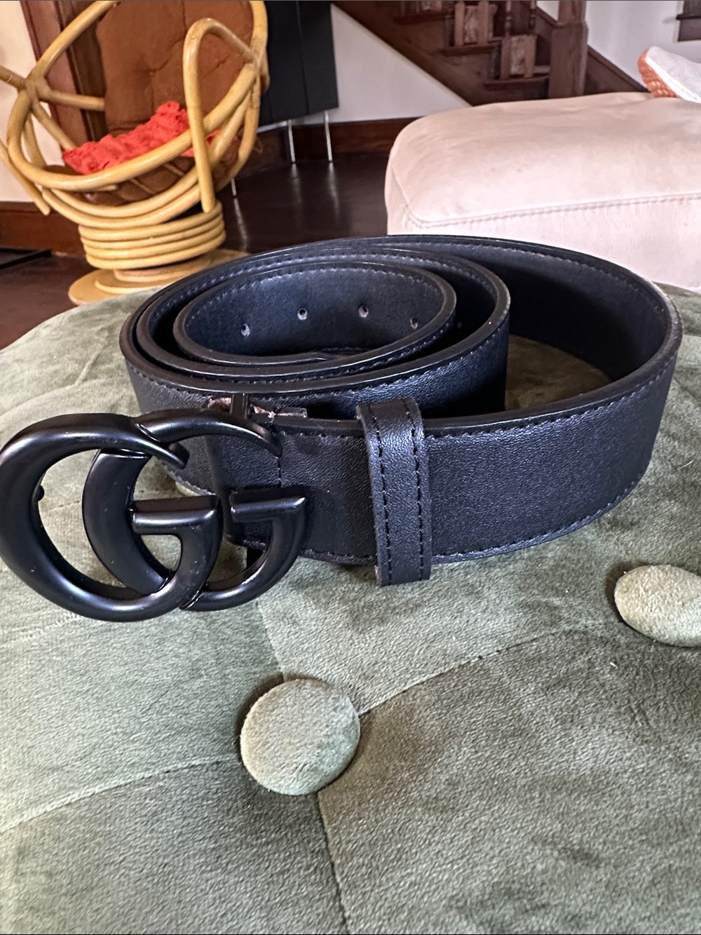 Black GG-Style Leather Belt - Picture 2 of 3
